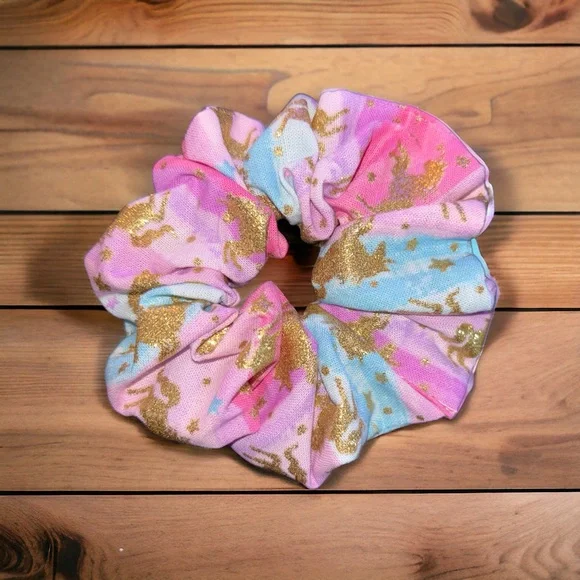 Unicorn Dreams Kids Scrunchie - Pink, Blue, Gold - Picture 1 of 1